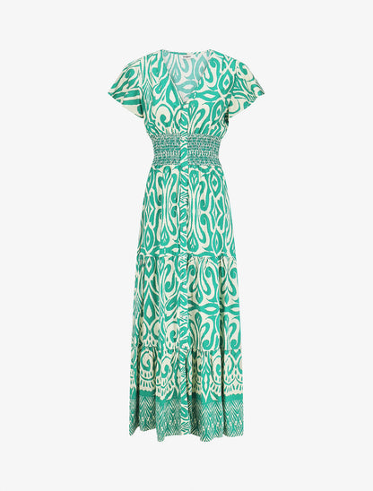 Robe longue à manches courtes imprimé graphique - Vert - 1