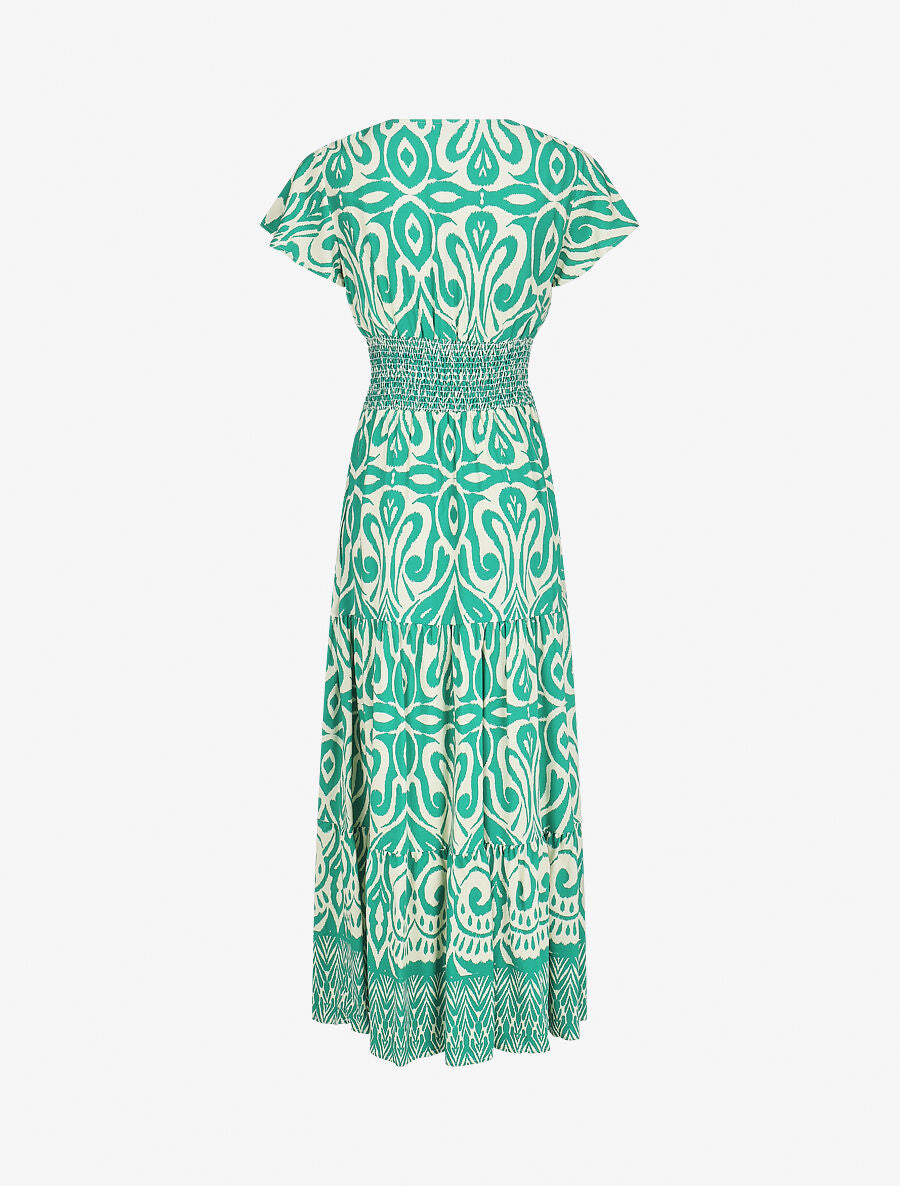 Robe longue à manches courtes imprimé graphique - Vert - 2