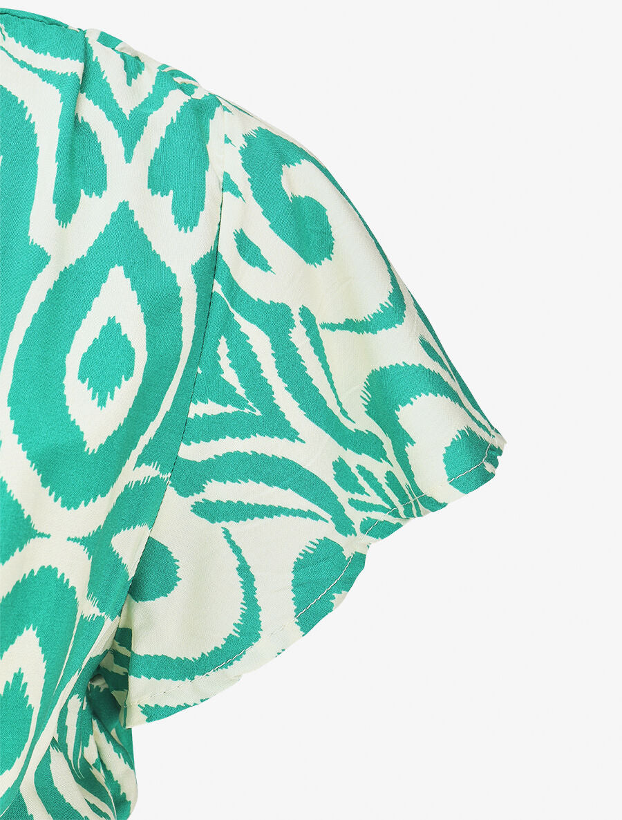 Robe longue à manches courtes imprimé graphique - Vert - 3