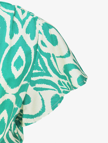 Robe longue à manches courtes imprimé graphique - Vert - 3