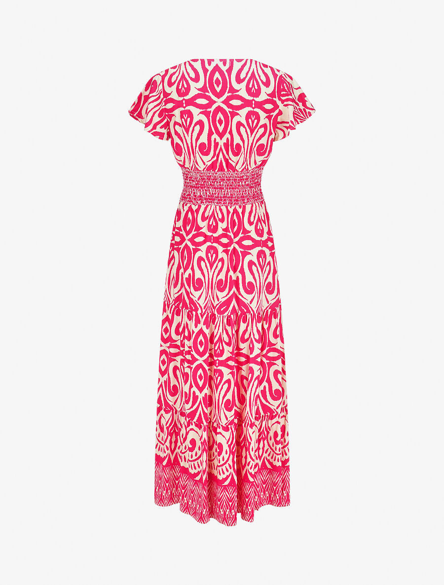Robe longue à manches courtes imprimé graphique - Fuchsia - 2