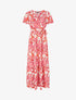 Robe longue fleurie à boutons décoratifs - Rouge - 1
