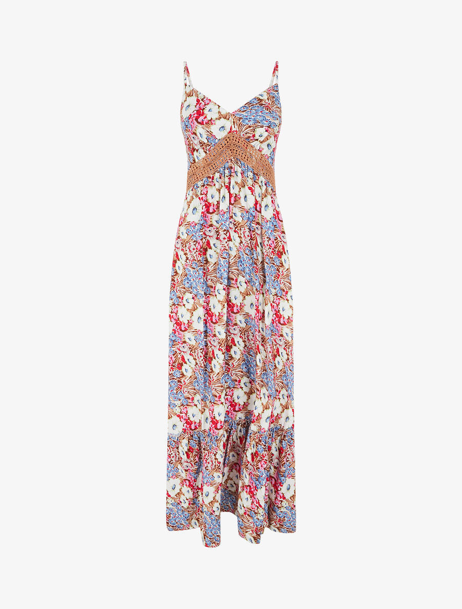 Robe longue fleuri à col V - Marron - 6