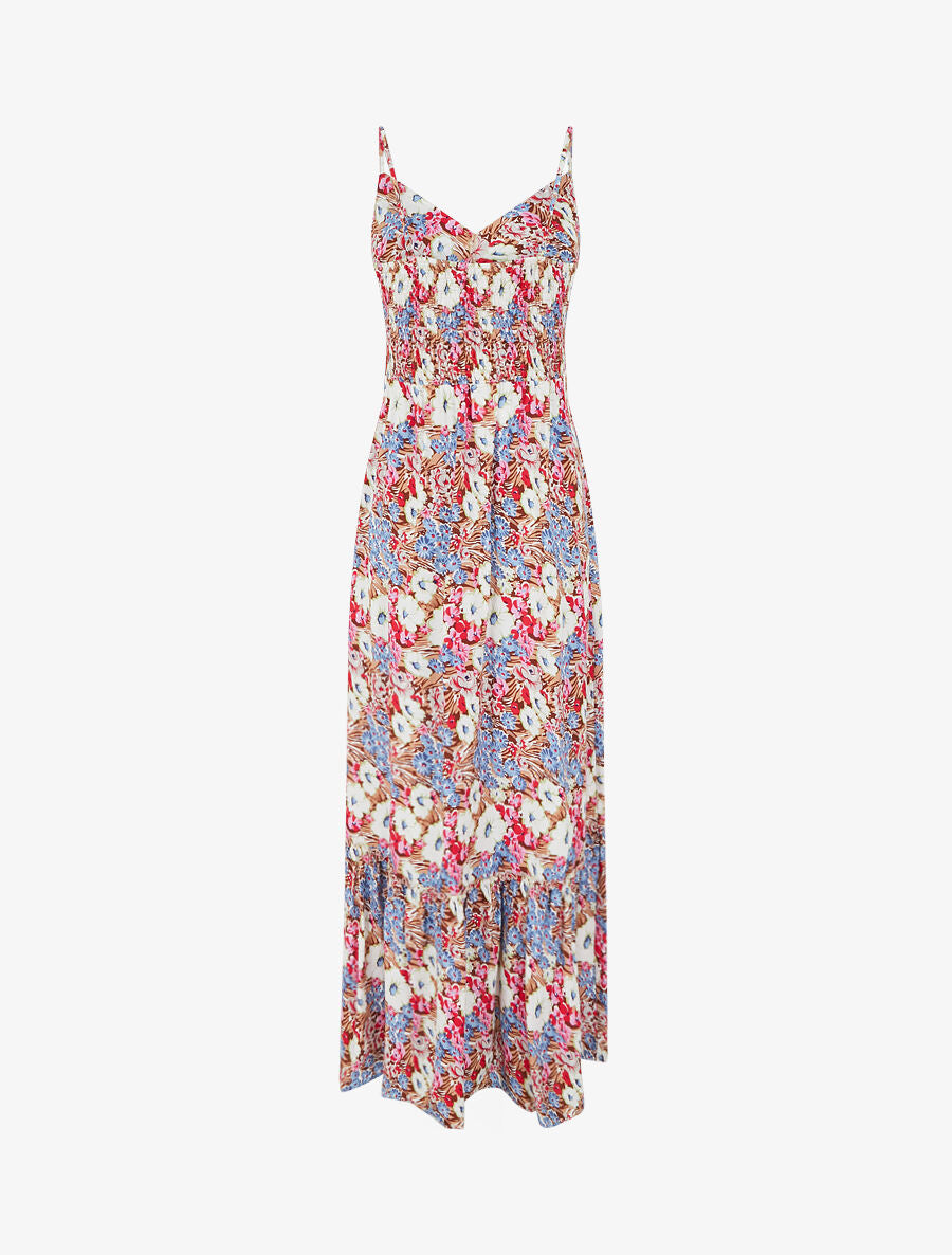 Robe longue fleuri à col V - Marron - 2