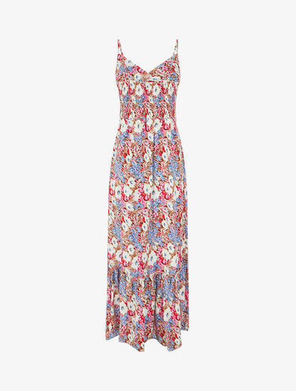 Robe longue fleuri à col V - Marron - 2