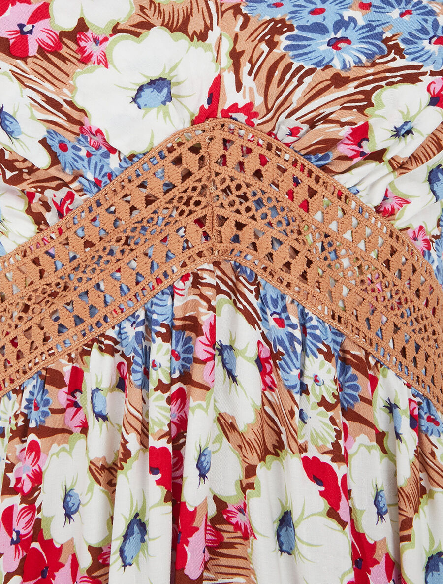 Robe longue fleuri à col V - Marron - 3