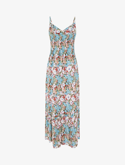 Robe longue fleuri à col V - Vert - 2