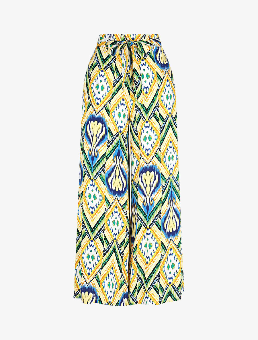 Pantalon fluide élastiqué imprimé psychédélique - Jaune - 1