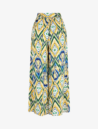 Pantalon fluide élastiqué imprimé psychédélique - Jaune - 2