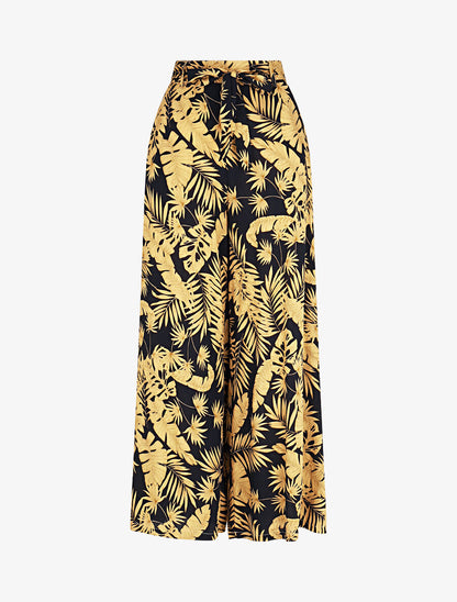 Pantalon fluide élastiqué imprimé feuillage - Marine - 4