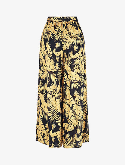 Pantalon fluide élastiqué imprimé feuillage - Marine - 2