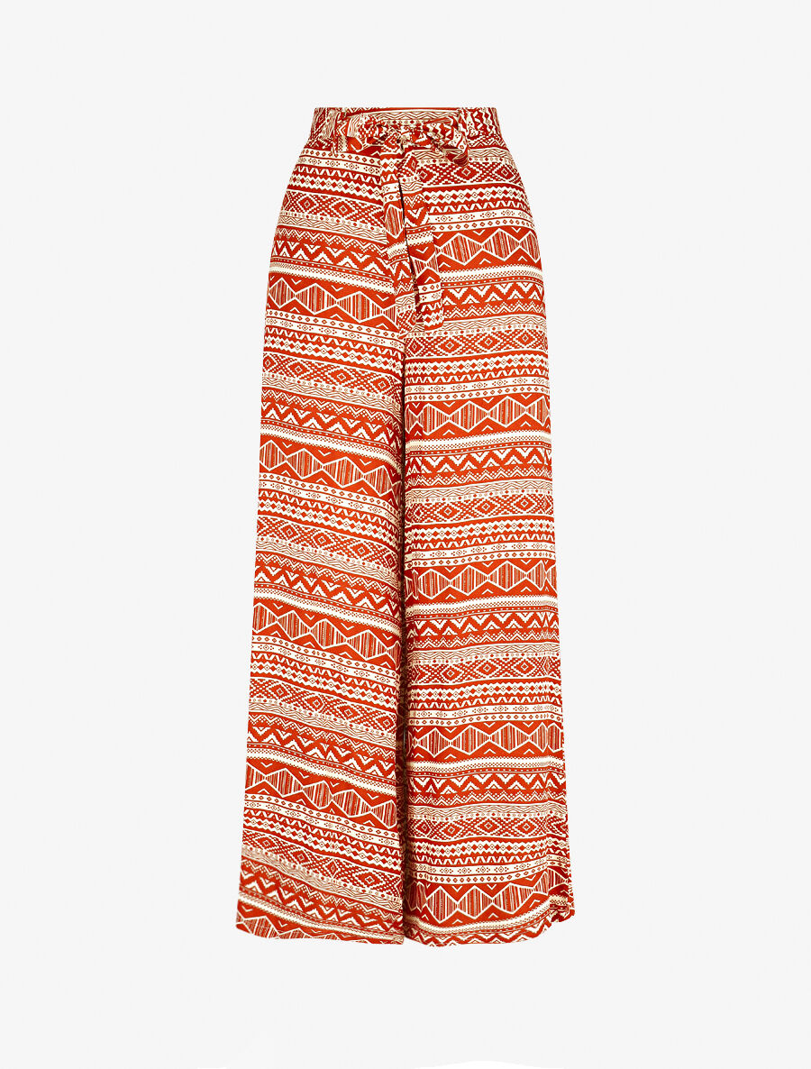 Pantalon fluide élastiqué imprimé aztèque - Terre de sienne - 4