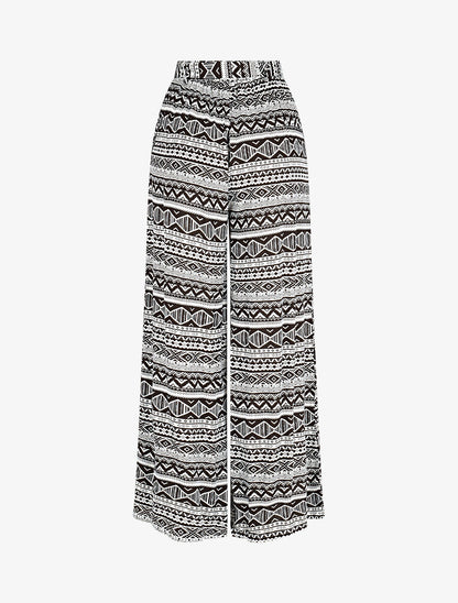 Pantalon fluide élastiqué imprimé aztèque - Noir - 2