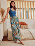 Pantalon fluide élastiqué imprimé abstrait - Kaki - 1