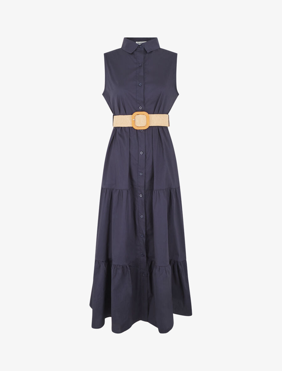 Robe longue unie sans manches - Marine - 4