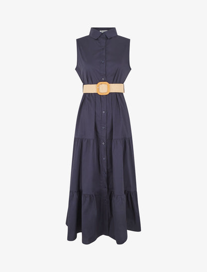 Robe longue unie sans manches - Marine - 4