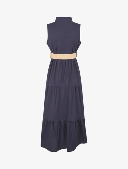 Robe longue unie sans manches - Marine - 2