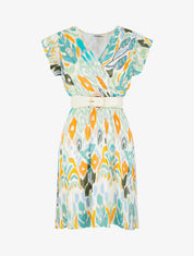 Robe imprimé abstrait irisé à taille élastiquée - Vert - 5