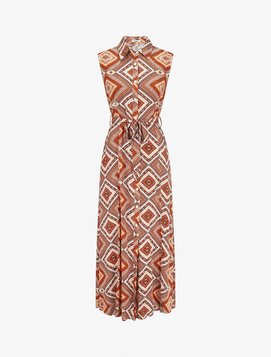 Robe longue sans manches imprimé fantaisie - Marron - 1