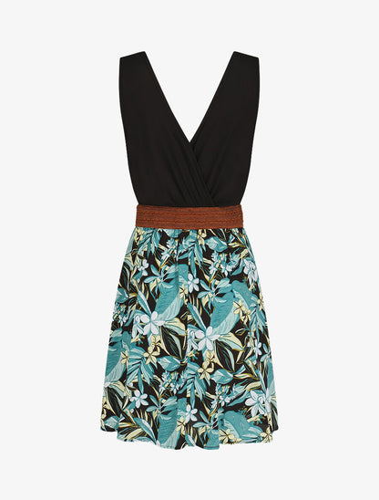 Robe élastiquée à jupe imprimé fleuri - Vert - 2