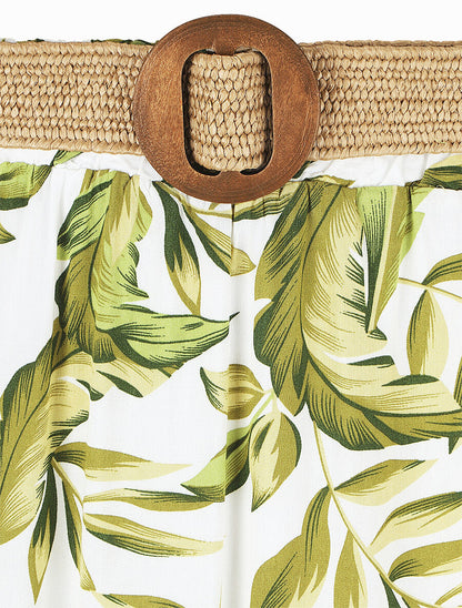Jupe imprimé feuilles à taille élastiquée - Vert - 3