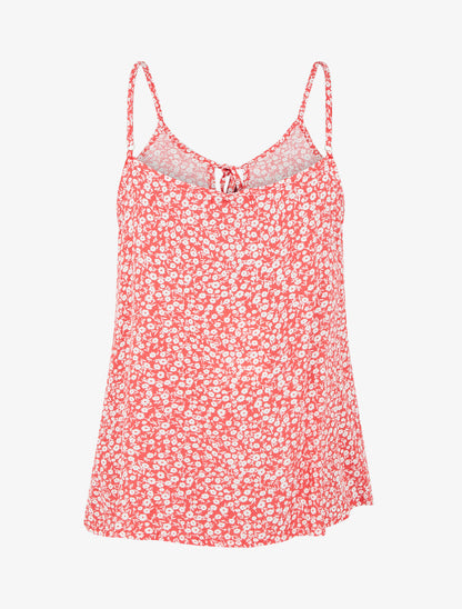 Top fleuri à col volanté - Rouge - 2