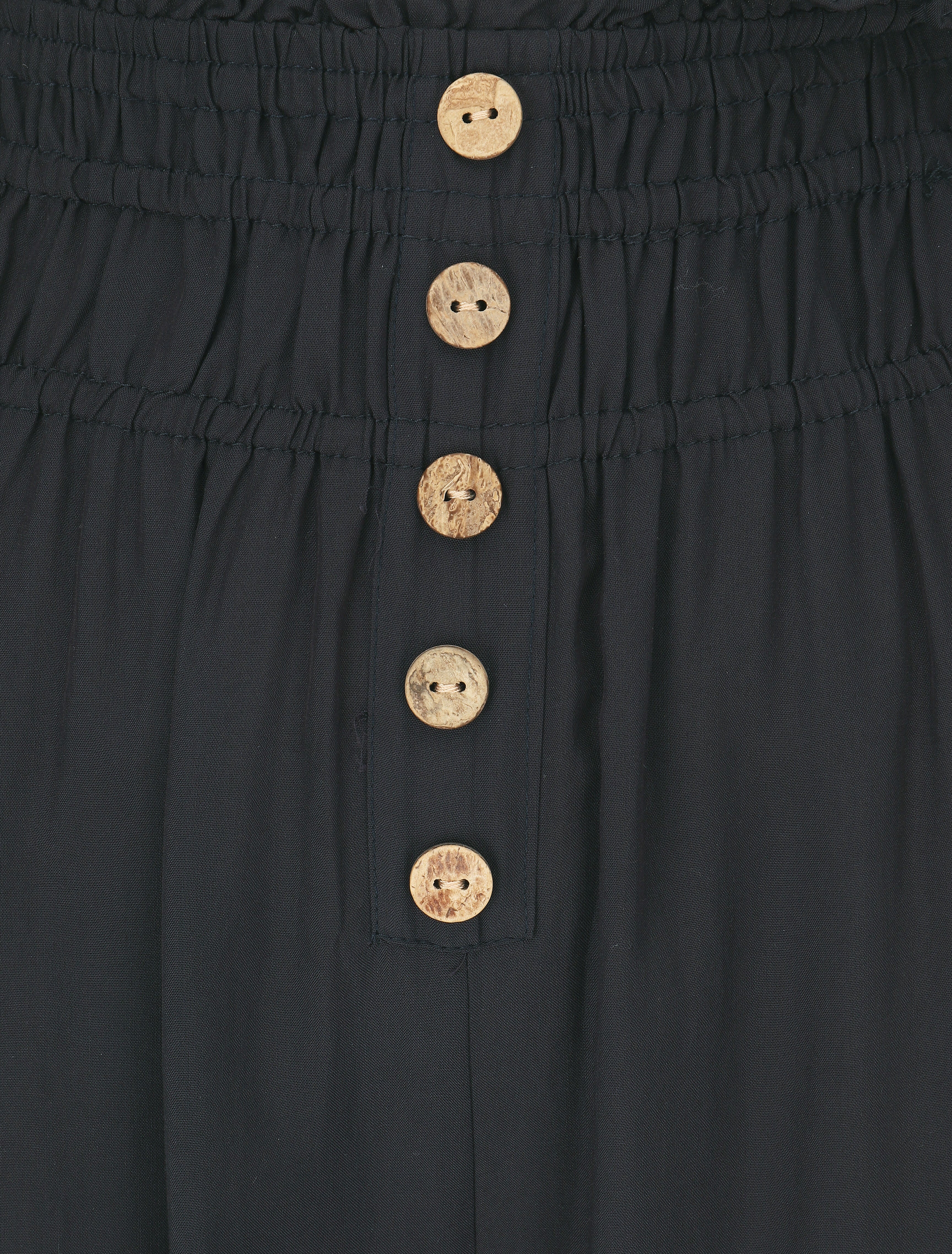 Pantalon uni à bords élastiqués et boutons décoratifs - Marine - 3