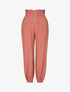 Pantalon uni à bords élastiqués et boutons décoratifs - Corail - 1