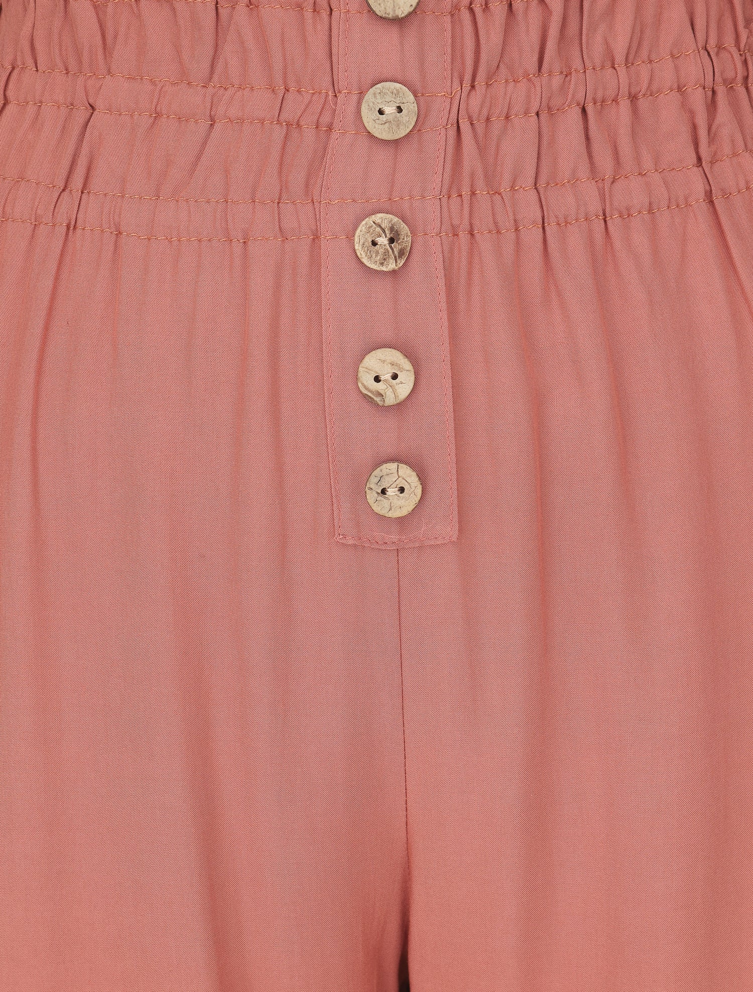 Pantalon uni à bords élastiqués et boutons décoratifs - Corail - 3