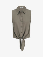 Chemise unie boutonnée à nouer - Kaki - 4