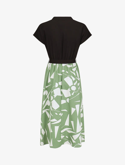 Robe longue élastiquée à jupe imprimé géométrique - Vert - 2