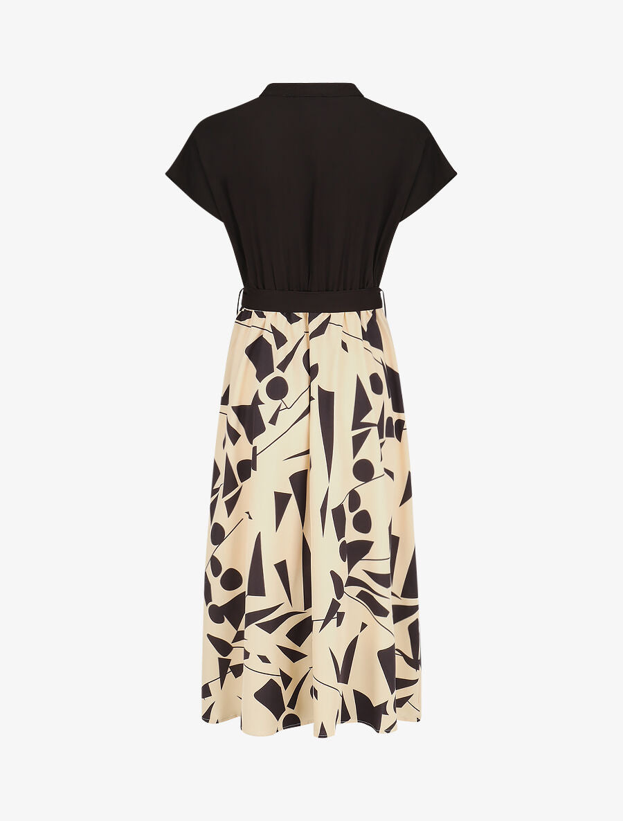 Robe longue élastiquée à jupe imprimé géométrique - Beige - 2