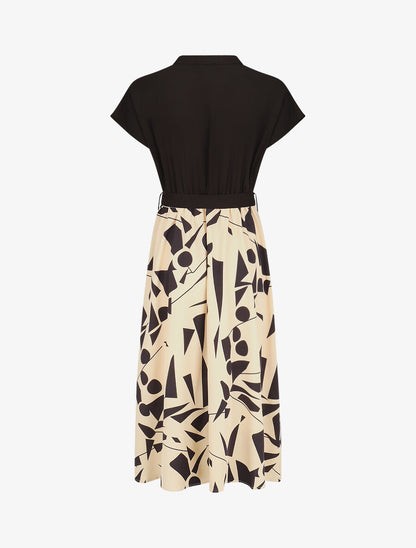 Robe longue élastiquée à jupe imprimé géométrique - Beige - 2