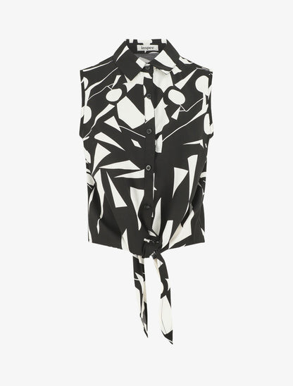 Chemise courte sans manches imprimé abstrait - Noir - 1