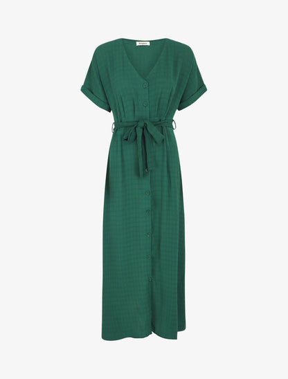 Robe longue évasée manches courtes - Vert - 1