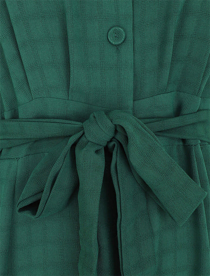 Robe longue évasée manches courtes - Vert - 3