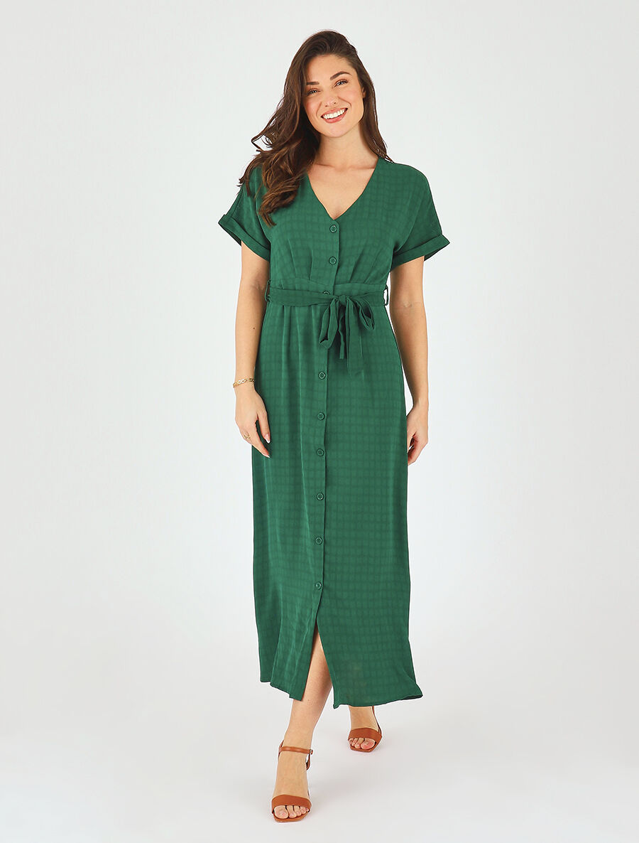 Robe longue évasée manches courtes - Vert - 4