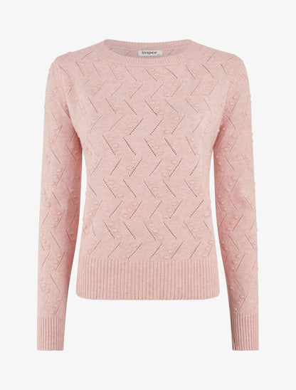 Pull droit col rond en maille fantaisie - Rose - 1