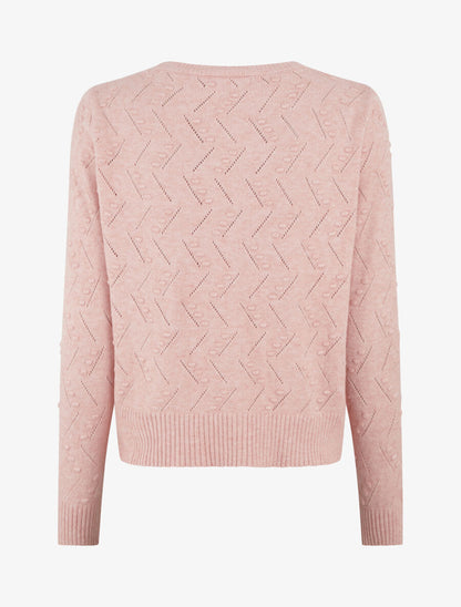 Pull droit col rond en maille fantaisie - Rose - 2