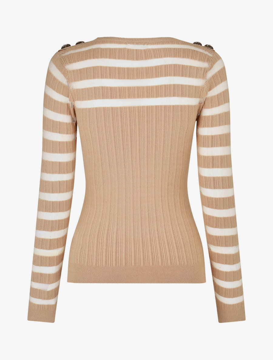 Pull uni à bandes ajourées et bijoux aux épaules - Beige - 2