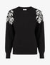 Pull uni à broderies fleuries aux épaules - Noir - 1