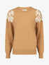 Pull uni à broderies fleuries aux épaules - Camel - 1