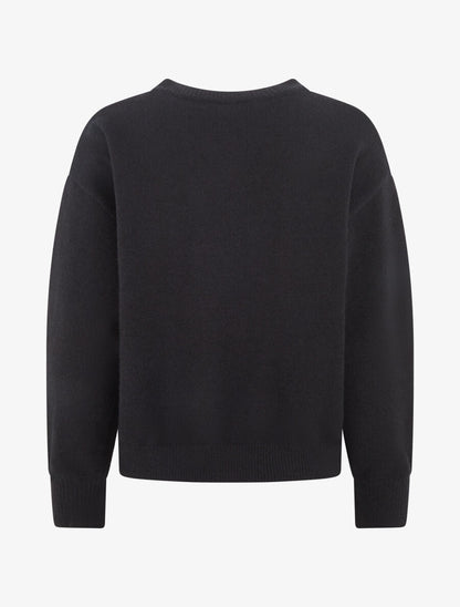Pull uni à broderie fleur - Noir - 2