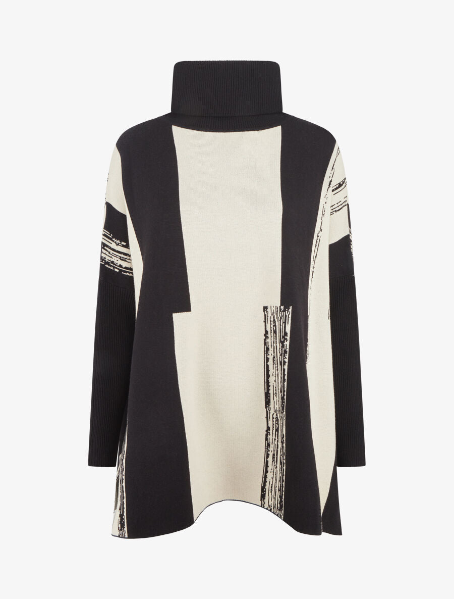 Pull ample à col roulé et imprimé graphique - Noir - 1