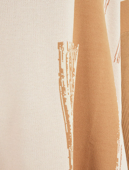 Pull ample à col roulé et imprimé graphique - Camel - 3