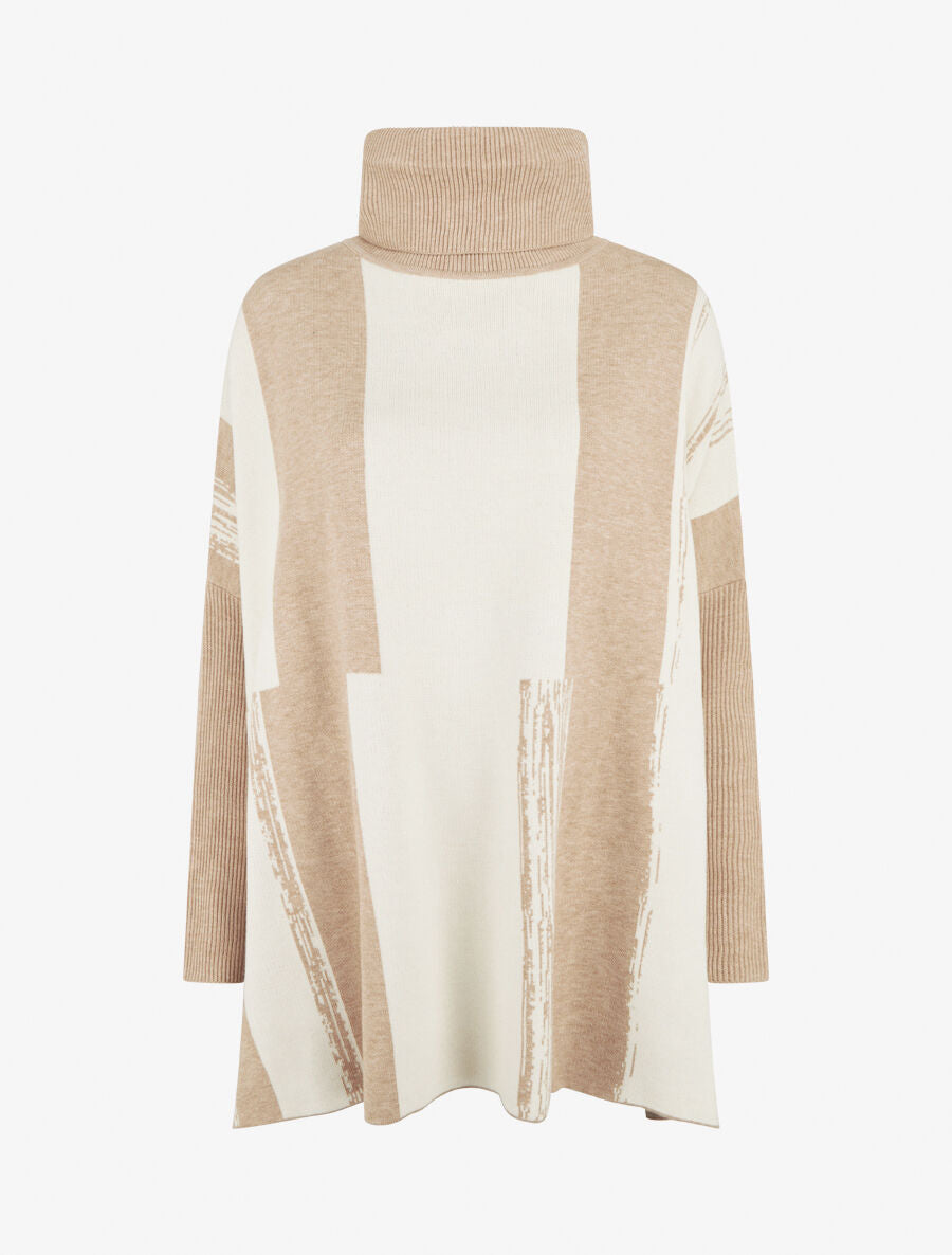 Pull ample à col roulé et imprimé graphique - Taupe - 4