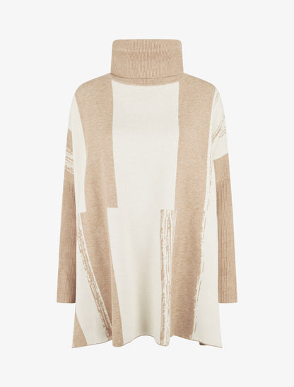 Pull ample à col roulé et imprimé graphique - Taupe - 4