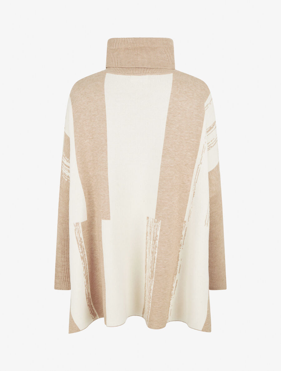 Pull ample à col roulé et imprimé graphique - Taupe - 2