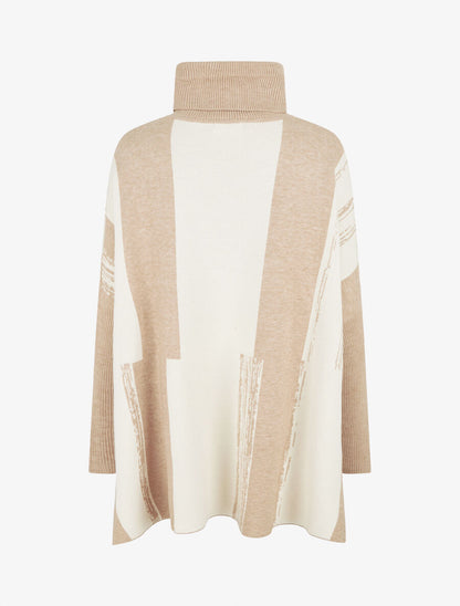 Pull ample à col roulé et imprimé graphique - Taupe - 2