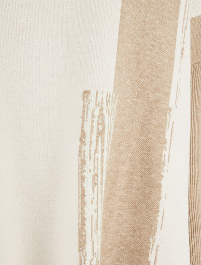 Pull ample à col roulé et imprimé graphique - Taupe - 3